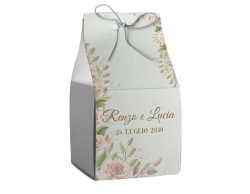Scatolina porta confetti personalizzata quadrata decoro floreale rosa
