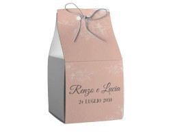 Scatolina porta confetti personalizzata quadrata decoro rosa antico e floreale bianco