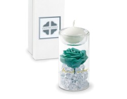 Bomboniera Solidale Tubo Vetro con Rosa Verde e Cristalli Quadrifoglio per Fondazione ABIO