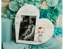 Bomboniera Claraluna Portafoto Cuore Battesimo Maschio Personalizzabile