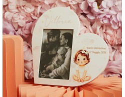 Bomboniera Claraluna Portafoto Cuore Battesimo Femmina Personalizzabile