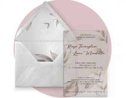 Partecipazione di nozze in plexiglass trasparente rettangolare con  foglie