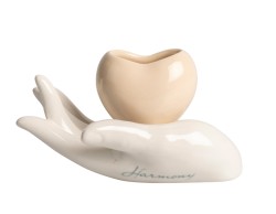 Bomboniera Matrimonio Harmony Candela Cuore tortora su Mano in Porcellana Bianca