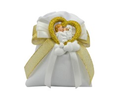Sacchetto harmony 2024 MAGNETE RESINA NUVOLA CON CUORE BIMBO COMUNIONE GLITTER GOLD E FAZZOLETTO