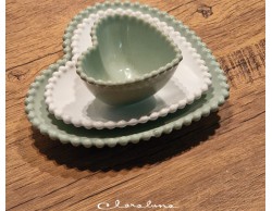 Bomboniera Matrimonio Claraluna tris piattini cuore verde piccolo bianco medio verde grande