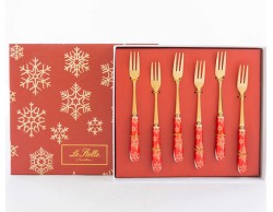 Set 6 Pezzi Forchettine Natalizie Rosso con Astuccio - Le Stelle