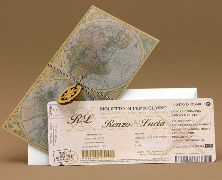 Partecipazione di nozze modello 'biglietto aereo' su Bomboniere Dolci Emozioni