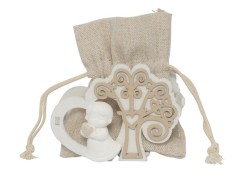 Sacchetto scatolina prima comunione harmony legno albero della vita tortora e cuore con angelo