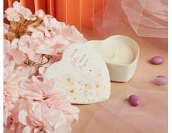 Bomboniera Claraluna scatola cuore con candela decoro floreale rosa