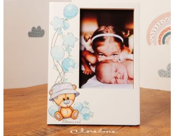 Bomboniera Claraluna Nascita Battesimo compleanno portafoto orsetto azzurro
