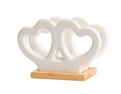 Bomboniera Matrimonio Harmony Portatovaglioli Cuori in Porcellana con Base in Bamboo