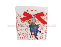 Bomboniera Laurea fisica uomo Ciondolo in bagno argento Smaltato con Scatola Rossa