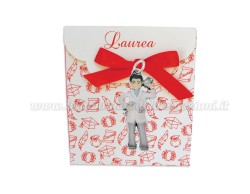 Bomboniera Laurea ingnegneria meccanica uomo - Ciondolo in bagno argento Smaltato con Scatola Rossa