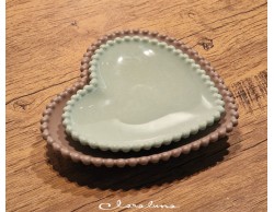 Bomboniera Matrimonio Claraluna bis piattini cuore verde medio e marrone grande