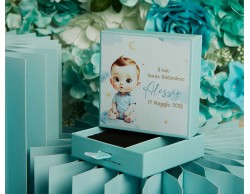 Scatola Bomboniera Confettata Maschio Personalizzabile Azzurra Claraluna