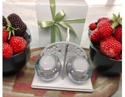 Bomboniera Matrimonio Sale e Pepe in Vetro con Base in Legno