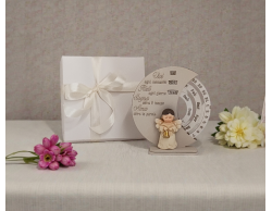 Bomboniera Battesimo Calendario Perpetuo con Statuina Angioletto in Legno in Legno