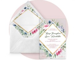 Partecipazione di nozze in plexiglass trasparente rettangolare  con fiori