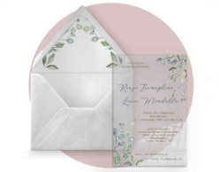 Partecipazione di nozze in plexiglass trasparente rettangolare con rami di ulivo