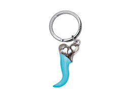 Portachiavi Corno cuore smaltato celeste