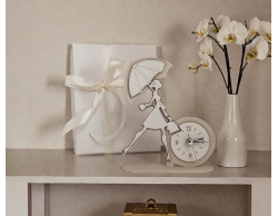 Bomboniera Matrimonio Orologio da Tavolo Donna con Ombrello in Legno