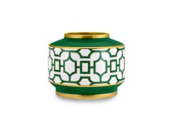 Vaso in Porcellana 22x19 cm - Eleganza Geometrica con Dettagli in Oro