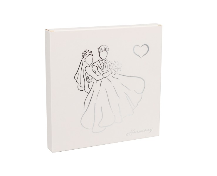 BOMBONIERA MATRIMONIO HARMONY cornice legno con coppia bicolore su Bomboniere Dolci Emozioni