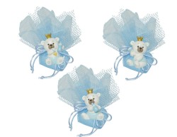 SACCHETTO NASCITA BATTESIMO ORSETTO RESINA BOY CON CORONA ASSORTITO IN 3 MODELLI