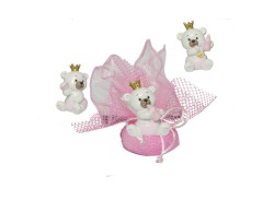 sacchetto nascita battesimo ORSETTO RESINA GIRL CON CORONA ASSORTITO IN 3 MODELLI