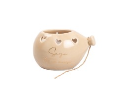 Bomboniera Matrimonio harmony CANDELA PORCELLANA PALLONCINO TORTORA CON FRASE CON BOX E SACCHETTO