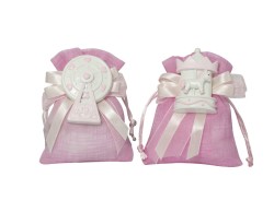 Sacchetto harmony Nascita e Battesimo magnete giostra-ruota luna park rosa resina assortito in 2 modelli