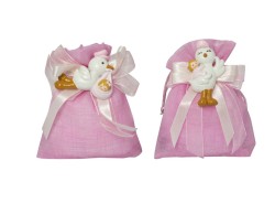 Sacchetto harmony Nascita e Battesimo magnete cicogna con bimba resina assortito in 2 modelli