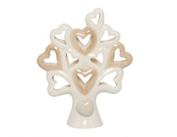 BOMBONIERA MATRIMONIO HARMONY ALBERO DELLA VITA TRAFORATO IN PORC. BIANCO E TORTORA CON LED