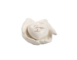 Bomboniera Matrimonio harmony MANI PORCELLANA CON CUORE BIANCO CON 2 FRASI ASSORTITI CON BOX E SACCHETTO