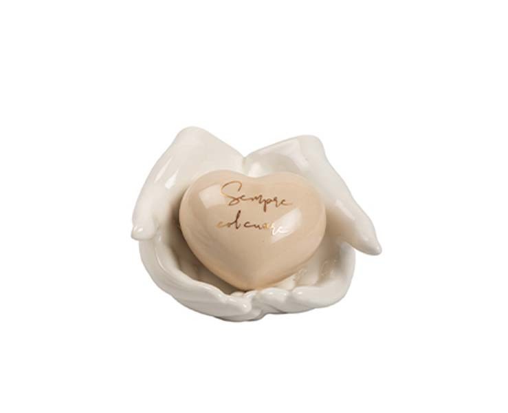 Bomboniera Matrimonio harmony MANI PORCELLANA CON CUORE TORTORA CON 2 FRASI ASSORTITI CON BOX E SACCHETTO su Bomboniere Dolci Emozioni