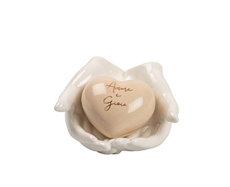 Bomboniera Matrimonio harmony MANI PORCELLANA CON CUORE TORTORA CON 2 FRASI ASSORTITI CON BOX E SACCHETTO su Bomboniere Dolci Emozioni