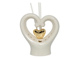 BOMBONIERA MATRIMONIO HARMONY PROFUMATORE CUORE BIANCO PORCELLANA CON CUORE ORO