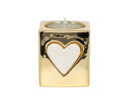 BOMBONIERA MATRIMONIO HARMONY PORTA CANDELA PICCOLO ORO CON CUORE BIANCO
