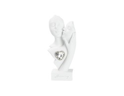 Bomboniera Matrimonio harmony COPPIA BACIO RESINA BIANCA CON CUORE METALLO E STRASS CON BOX  SACCHETTO