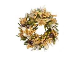 Ghirlanda Natalizia Gold Berry con LED - 56 cm Decorazioni Natalizie Eleganti