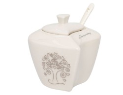 BOMBONIERA MATRIMONIO HARMONY ZUCCHERIERA CUORE PORC. BIANCA CON ALBERO DELLA VITA PLATINO