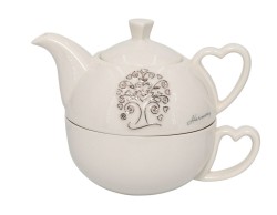 BOMBONIERA MATRIMONIO HARMONY TEIERA PORC. BIANCA CON ALBERO DELLA VITA PLATINO