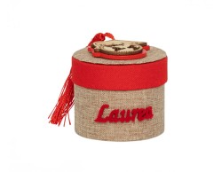 SCATOLINA LAUREA HARMONY ROSSA/TORTORA CON APPLICAZIONE MAPPAMONDO LEGNO