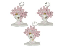 Bomboniera Harmony nascita e battesimo albero della vita rosa con orsetto resina girl con corona assortito in 3 modelli