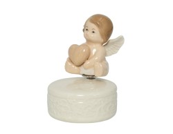 Bomboniera Harmony Battesimo Prima Comunione Cresima carillon angelo porcellana con cuori tortora su Bomboniere Dolci Emozioni