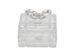 BOMBONIERA MATRIMONIO HARMONY SCATOLINA VETRO QUADRATA PICCOLA CON APPLICAZIONE FARFALLA CRISTALLO