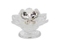 BOMBONIERA MATRIMONIO HARMONY PORTA CANDELA FIORE DI LOTO CON APPLICAZIONE FARFALLA CRISTALLO