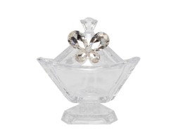 BOMBONIERA MATRIMONIO HARMONY SCATOLA TRIANGOLARE CON PIEDE VETRO CON APPL. FARFALLA CRISTALLO