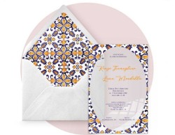 Partecipazione di nozze in plexiglass  trasparente   rettangolare tema maioliche