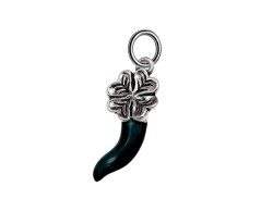 Ciondolo Corno quadrifoglio smaltato nero